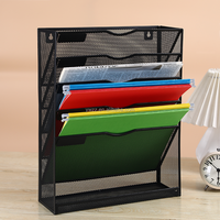 Organisateur de bureau en métal noir à 5 niveaux pour documents suspendus, avec plateau inférieur, support vertical pour courrier et dossiers de papier, vente en gros