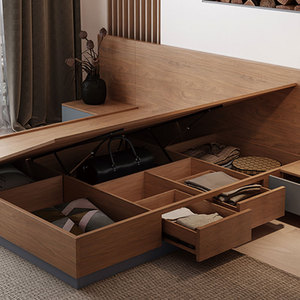 Modern tasarım Mdf depolama çekmece basit ahşap çift kişilik yatak ile Tatami yatak kral yatak odası takımı - Product Image 3