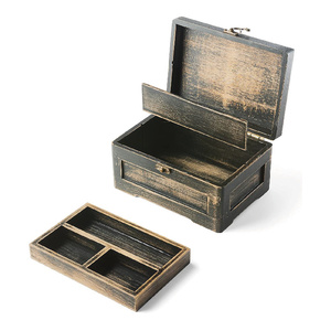 Boîte de Rangement Vintage en <span class=keywords><strong>Bois</strong></span> <span class=keywords><strong>Noir</strong></span> avec Plateau Roulant - Product Image 5