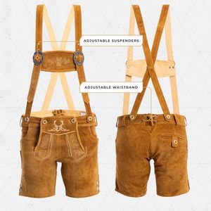 Shorts en Lederhosen pour femmes, style bavarois, couleur brun clair, authentique costume d'Oktoberfest, matière en laine respirante - Product Image 4