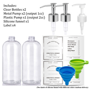 Paquete de 2 botellas de plástico dispensadoras recargables de 32oz con bombas de acero <span class=keywords><strong>para</strong></span> champú, acondicionador, gel de baño, <span class=keywords><strong>jabón</strong></span> <span class=keywords><strong>líquido</strong></span> <span class=keywords><strong>para</strong></span> <span class=keywords><strong>manos</strong></span>, loción - Product Image 2