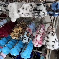 Nouveau Porte-clés Poupée Lapin en Vraie Fourrure de Lapin, Peluche, Pendentif Lapin Léopard de Pâques, Doux, Mignon et Moelleux, Porte-clés Lapin Tacheté