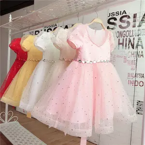 Ropa de boutique para bebés y niñas, vestido de boda de princesa rosa con diseño de flores bordadas a mano para 3 años