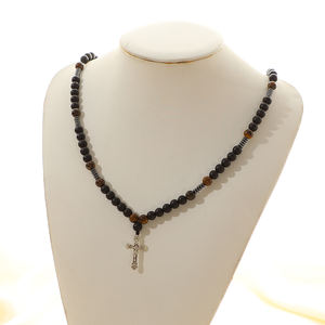 クリスチャン聖ベネディクトロザリオネックレスタイガーアイビーズ黒アゲスクロストレンドビーズブレスレットカトリックコプト - Product Image 5