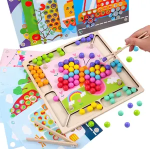 Wooden Educational Montessori Ball Puzzle Toy Clip Bead Game Toddler Preschool Chopsticks Stacking Learning Toy For Kids