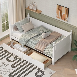 Lit enfant avec tiroirs de rangement, structure en bois blanc, pour chambre d'enfant - Product Image 1