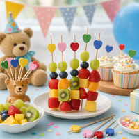 Piques à fruits en bambou en forme de tête d'ours, pics à sandwich jetables, écologiques, pour décoration de fête, vente en gros, sac de 100 pièces
