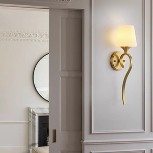 Lámpara de Pared <span class=keywords><strong>LED</strong></span> de Latón OGS/OEM con Pantalla de Vidrio, Luz Blanca Cálida Regulable, Estilo Americano, para Dormitorio y Sala de Estar, Lámpara de Pared de Cobre - Product Image 5