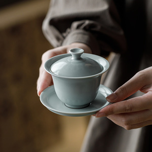 Gaiwan de Cerámica Azul Cielo, Juego de Tres Piezas con Tapa, Resistente al Calor, para Té de la Tarde - Product Image 1
