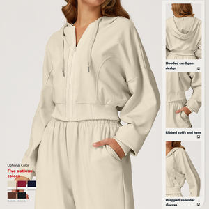 Sudaderas <span class=keywords><strong>con</strong></span> capucha de algodón para mujer <span class=keywords><strong>con</strong></span> cordón cómodo y parte superior recortada <span class=keywords><strong>con</strong></span> cremallera y diseño de otoño para exteriores de otoño de 2017 - Product Image 4