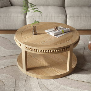 Round Solid Wood Coffee <b>Table</b> 31.5 Inch Two Tier Thickened Top Sturdy Legs Living Room Circle <b>Table</b> - Product Image 1