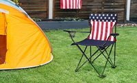 Chaise de camping avec porte-gobelet, drapeau américain, bleue