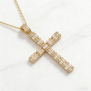 Collar Clásico de Compromiso con Colgante de Cruz y Diamante CVD Cultivado en Laboratorio, Chapado en Oro de 10K/14K/18K sobre Plata Personalizada, Cadena para Suéter, Regalo VS - Product Image 2