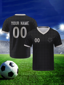 เสื้อฟุตบอลแบบใหม่ ออกแบบเอง พิมพ์ลายดิจิทัล โลโก้ ชื่อ เบอร์ คอวี สีดำ ระบายอากาศ แห้งเร็ว โพลีเอสเตอร์ 100% แบบรีดร้อน - Product Image 6