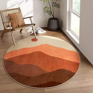 Alfombra redonda de montaña naranja quemada Alfombra de pila baja antideslizante lavable Impresión a pedido para sala de estar Dormitorio - Product Image 5