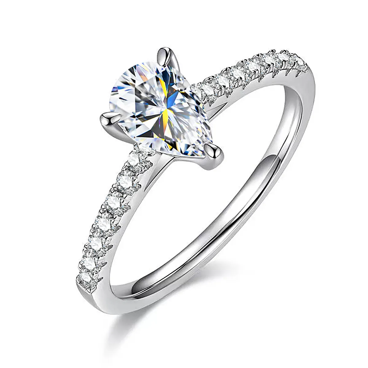 Großhandel gra zertifizierten Birnen schliff Diamant Solitaire Moissan ite Ring s925 1ct Karat Weißgold für Frauen Verlobung feiner Schmuck