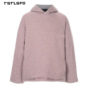 Sweat-shirt à capuche rayé à manches raglan pour homme, en tissu jacquard épais, avec poignets côtelés, 100% coton biologique, service OEM - Product Image 1