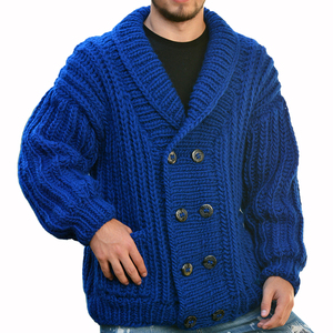 Nordic Style <strong>Men's</strong> Winter Coat High-Grade Loose <strong>Woollen</strong> Knit Double Breasted Thick Needle Sweater with Button Decoration - Product Image 2
