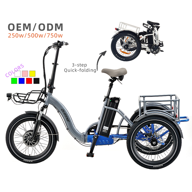 OEM Family Delivery Long Range 48V 750W Front Hub Motor Adult Pedal Assisted Foldable Electric Trike Tricycle Cargo Bike
