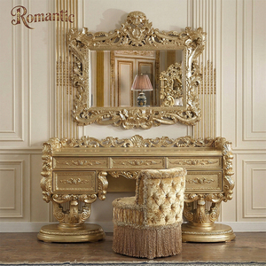 Muebles de Dormitorio de Lujo Estilo Francés, Cama de Madera Tallada Completamente Dorada con Cuero Acolchado para Decoración de Villas y Palacios Reales - Product Image 4