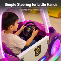 Voiture à pédales LED de police avec sirène et barre lumineuse pour enfants, idéale pour parcs d'attractions et centres commerciaux