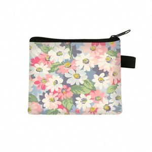 Custom Print Cute Student Girls Coin Purse Polyester Change <b>Storage</b> Bag Flowers Printing Coin Bag - Product Image 5