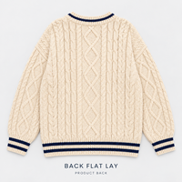 Pull personnalisé pour femme à col rond en tricot torsadé à manches longues avec bordure contrastée et logo imprimé en relief pour l'automne et l'hiver