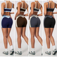 Yoga Set Dames Zachte Actieve Sportkleding Tweekleurige Sportbeha Biker Shorts Tweedelig Yogapak Gym Fitness Yogakleding