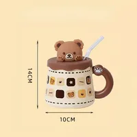 450ml mignon tasse en céramique avec couvercle cuillère petit déjeuner lait tasses jus tasse belle ours tasse à café bureau à domicile Couple tasse à eau