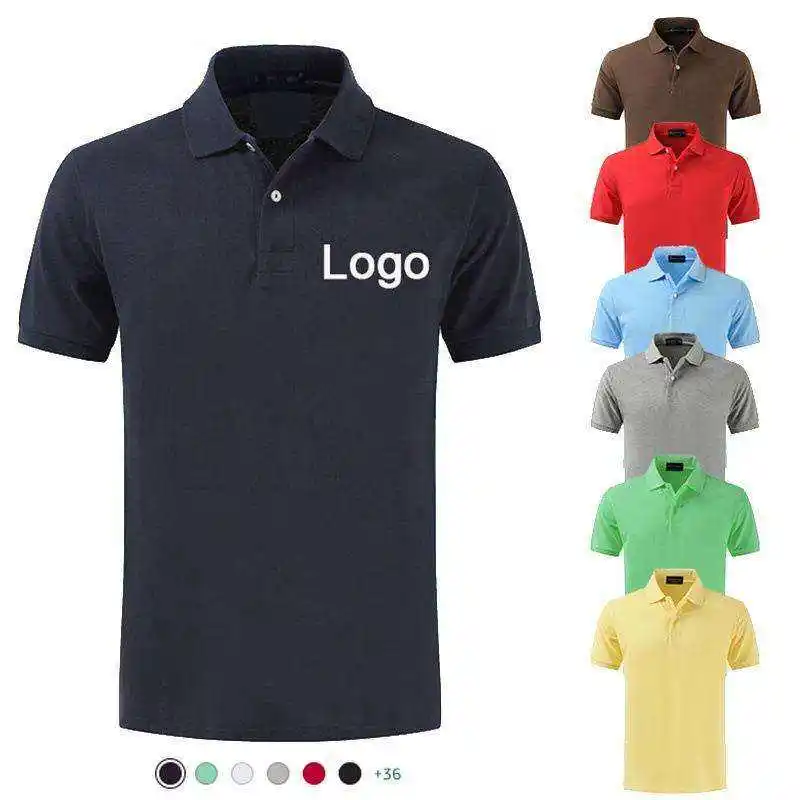 Kaus Polo Golf pria polos katun hitam polos cetak bordir pakaian Golf desain Logo kustom