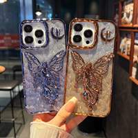 Coque de téléphone papillon à paillettes tendance avec bord métallique anti-rayures pour iPhone Duo 17Air 15 14 13 Samsung S24 A54