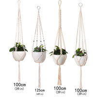 Panier à plantes suspendu décoratif Boho en macramé avec perles en bois