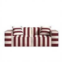 Rot-Weiß Gestreiftes Stoffsofa 3-Sitzer Klassisches Gerades Sofa für Landhausstil Wohnzimmer