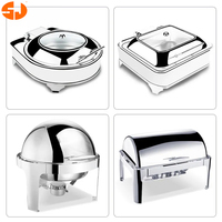 SJ Catering Restaurantbedarf Runder Chafing Dish Speisenwärmer Edelstahl Chafing Set Buffet mit Glasdeckel
