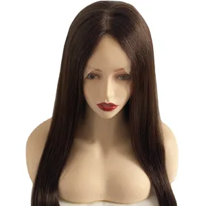 4*4 full lace hand tied silk top virgin human hair natural brown color brunette wig with lace frontal