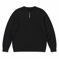 Pull à col zippé pour homme, noir uni, manches longues, col rond, tricoté, décontracté, hiver, logo personnalisé, OEM, vente en gros