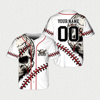 Maßgeschneidertes Baseball-Trikot Weißer Grundstoff mit Dunklem Totenkopf-Grafikdesign und Stickereien OEM POD Individueller Teamname und Nummer Herren-Oberteil