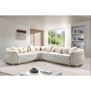 أريكة تشيسترفيلد عصرية فاخرة من قماش المخمل مع أزرار مزخرفة على شكل حرف L، أريكة زاوية لغرفة المعيشة، طقم أثاث قطاعي - Product Image 1