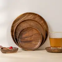 Round Acacia Wood Plate, Rubber, Solid Wood, Food, Fruit