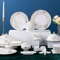 Vaisselle de luxe PITO en porcelaine fine dorée à motifs floraux pour la restauration, assiettes de table, ensembles d'assiettes pour dîner
