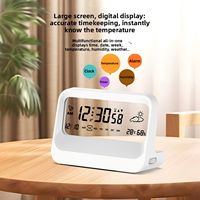 AIKS Smart Multifunktionaler Wecker im japanischen Stil, batteriebetrieben, transparentes digitales LCD-Display, Temperatur und Luftfeuchtigkeit