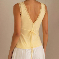 Camiseta sin mangas con cuello en V y encaje de punto para mujer, sexy, con lazo en la espalda, estilo casual.