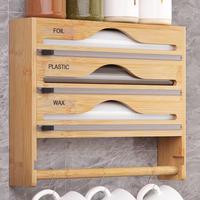 Support de rangement vertical en bambou pour cuisine, connectable, avec distributeur de sacs Ziplock et support pour papier d'aluminium, bac de comptoir multi-usages