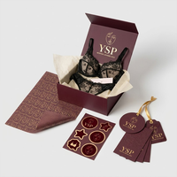 Boîte rigide à clapet magnétique bordeaux personnalisable avec logo, emballage haut de gamme pour ensemble cadeau de lingerie en dentelle et vêtements