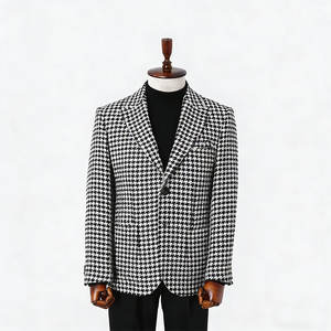 Blazer homme <span class=keywords><strong>noir</strong></span> <span class=keywords><strong>et</strong></span> <span class=keywords><strong>blanc</strong></span> à motif <span class=keywords><strong>pied</strong></span>-<span class=keywords><strong>de</strong></span>-<span class=keywords><strong>poule</strong></span> <span class=keywords><strong>en</strong></span> polyester, tissu polyester infroissable, motif rétro classique pour un style décontracté - Product Image 1