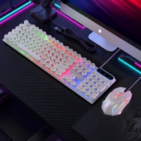 Ensemble clavier et souris de jeu lumineux étanche filaire USB punk, clavier de jeu rond avec touches lumineuses, combo clavier et souris de jeu