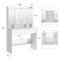 Coiffeuse blanche avec miroir à luminosité réglable, étagères ajustables et 2 tiroirs