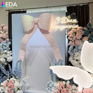 ฉากหลังงานแต่งงานรูปโบว์กำมะหยี่สีชมพูขนาดใหญ่ โรแมนติก สวยงาม สำหรับตกแต่งงานในร่มและกลางแจ้ง LEDA - Product Image 3