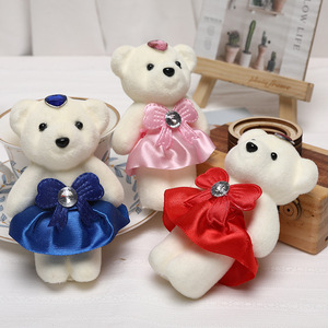10 unids/bolsa boda oso de peluche llavero de peluche 12cm Mini oso de peluche llavero suave juguete llavero oso de peluche con vestido de boda
