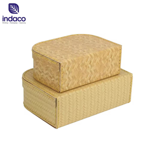 Ensemble de 2 boîtes de rangement rétro en carton imitation papier tressé, coffrets cadeaux décoratifs avec poignée à loquet métallique - Product Image 3